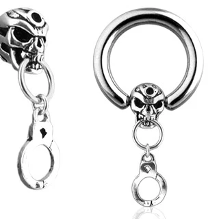 Skull and Handcuff Captive Bead Ring Tragus Helix Lobe Cartilage Nipple Rings - Image 2
