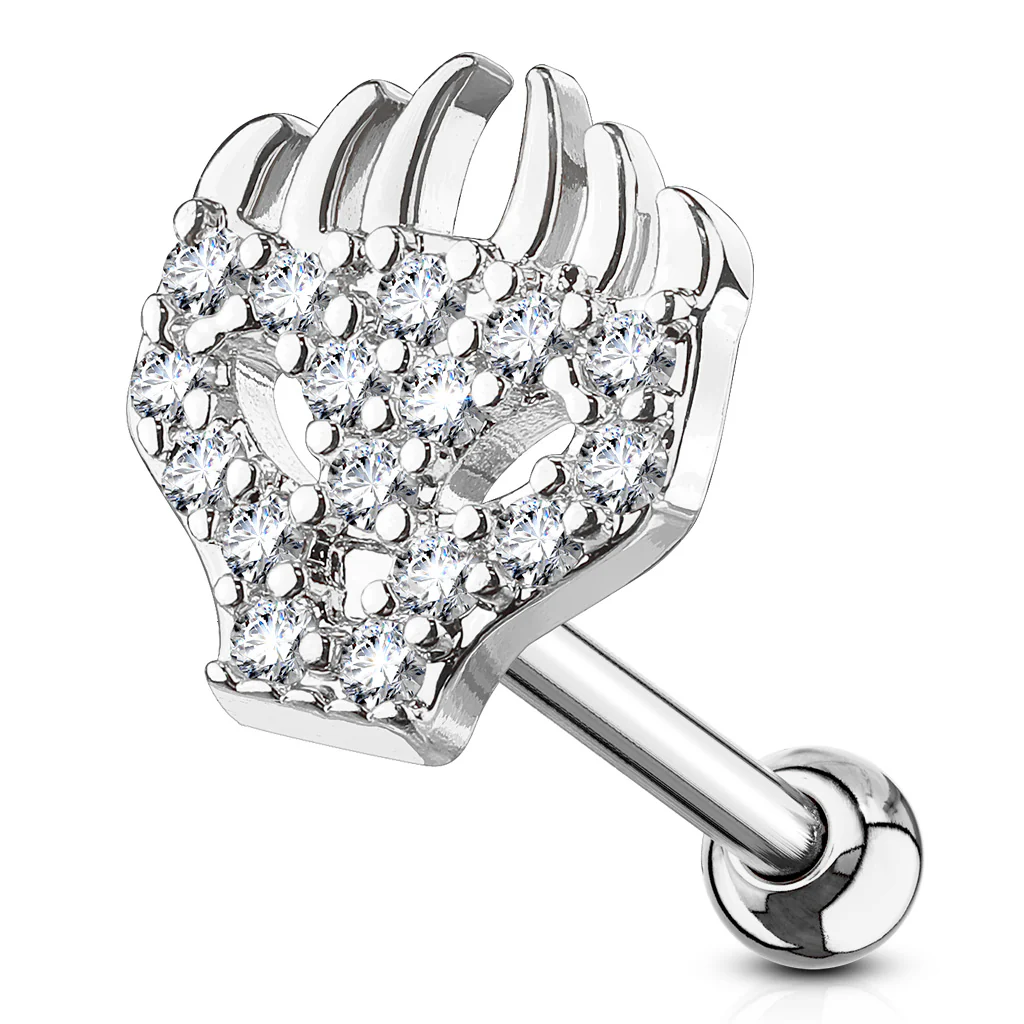 Skull CZ Top Ear Cartilage Daith Helix Tragus Barbell Stud - Image 2