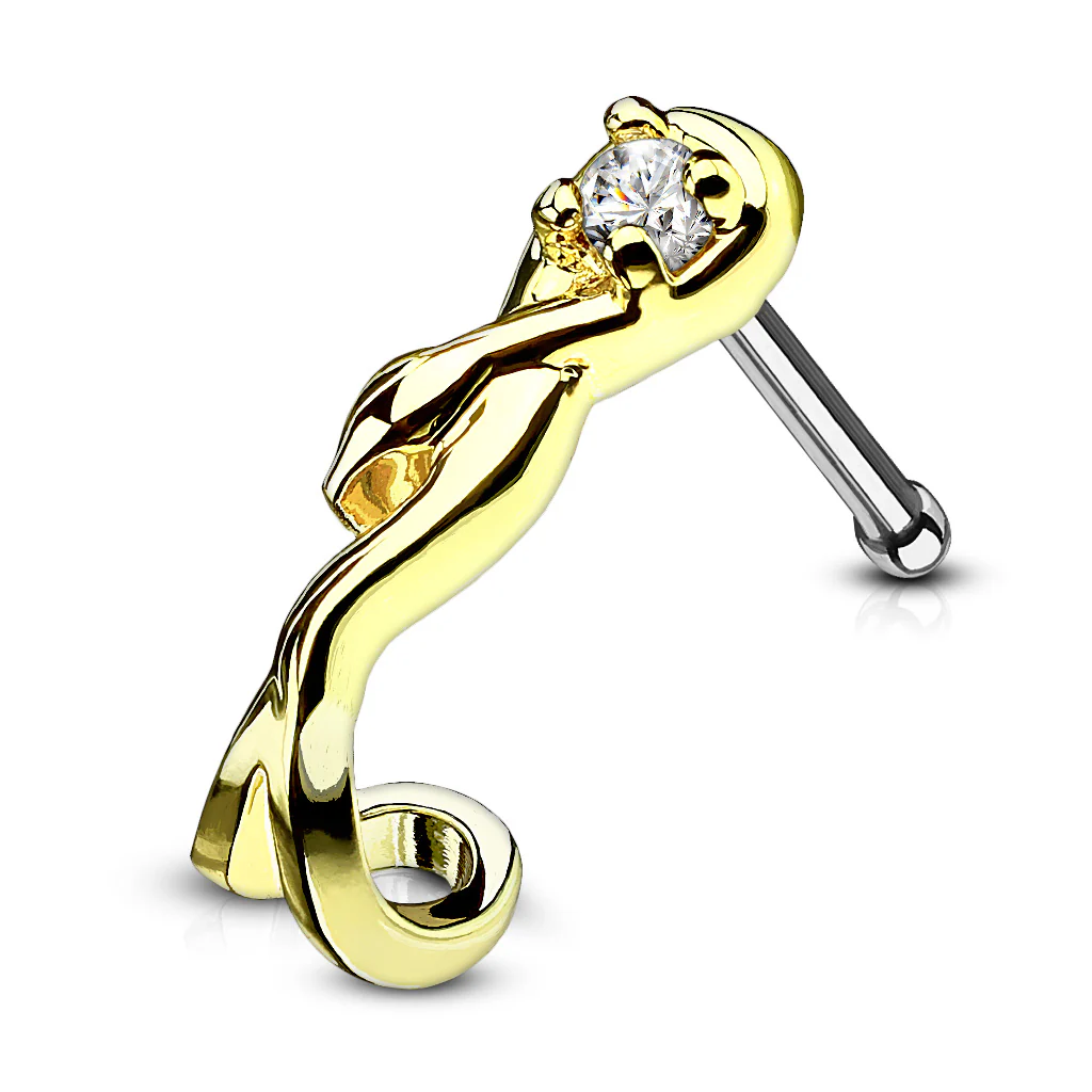 Snake Wrapped Around CZ 316L Surgical Steel Nose Bone Stud Rings - Image 3