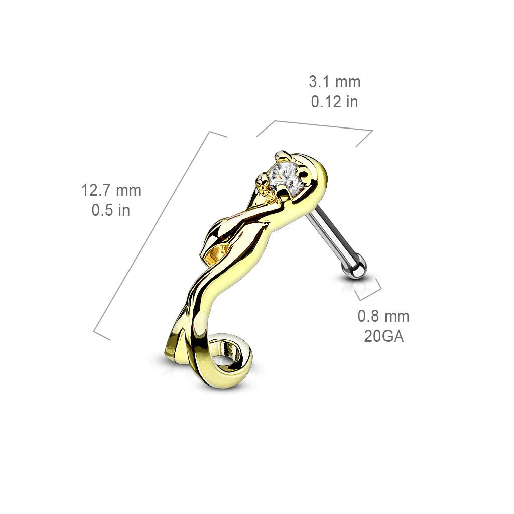 Snake Wrapped Around CZ 316L Surgical Steel Nose Bone Stud Rings - Image 4