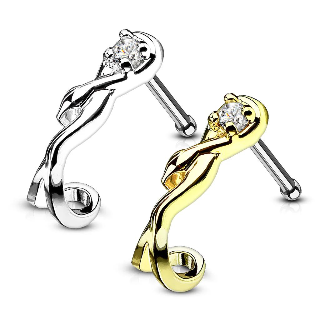 Snake Wrapped Around CZ 316L Surgical Steel Nose Bone Stud Rings - Image 5