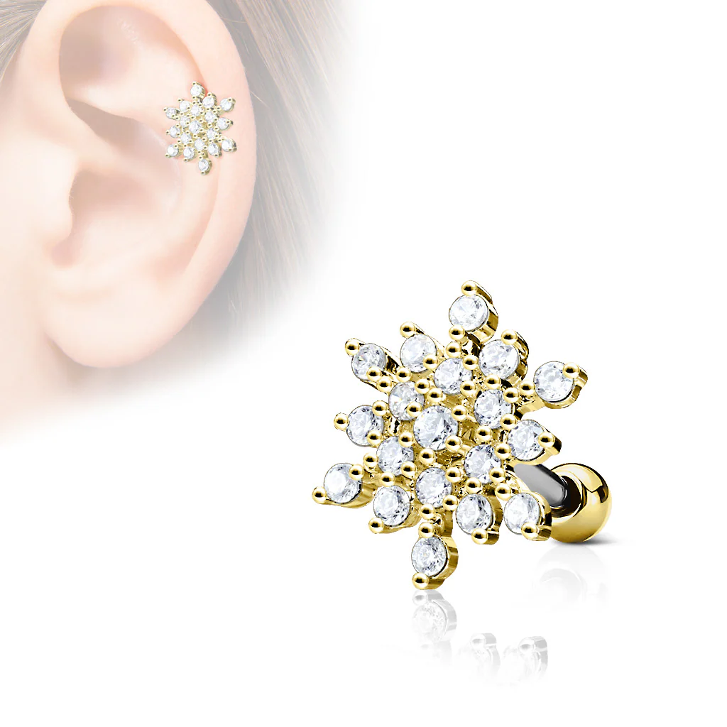 Snow Flake Top CZ Ear Cartilage Daith Helix Tragus Barbell Stud - Image 3
