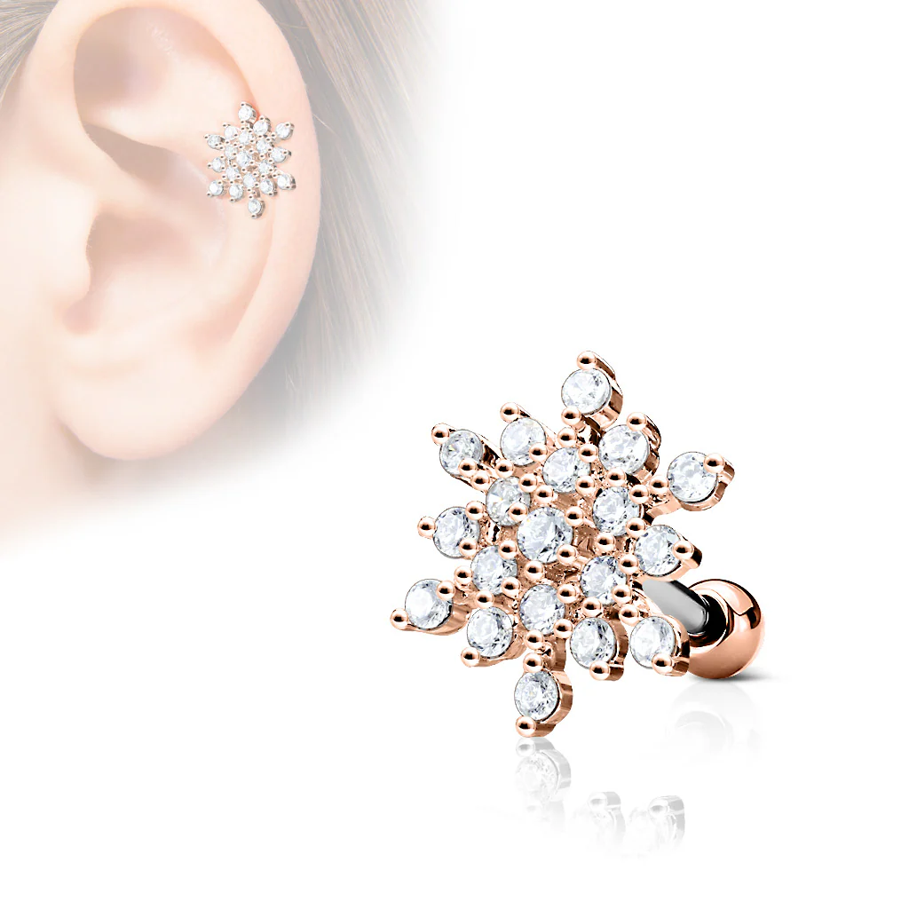 Snow Flake Top CZ Ear Cartilage Daith Helix Tragus Barbell Stud - Image 4