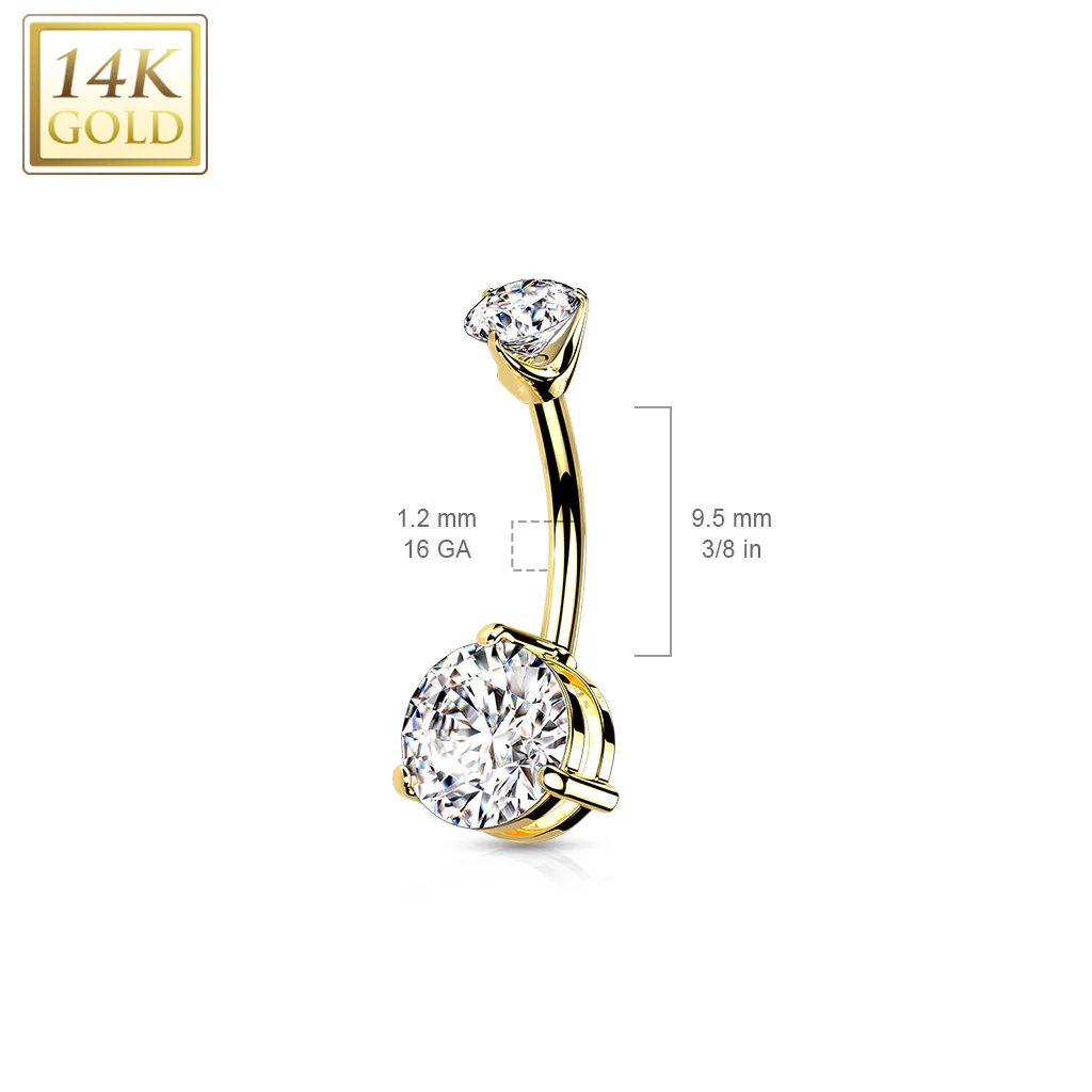 14K Solid Gold CZ Or Opal Stone Belly Button Navel Rings - Image 2