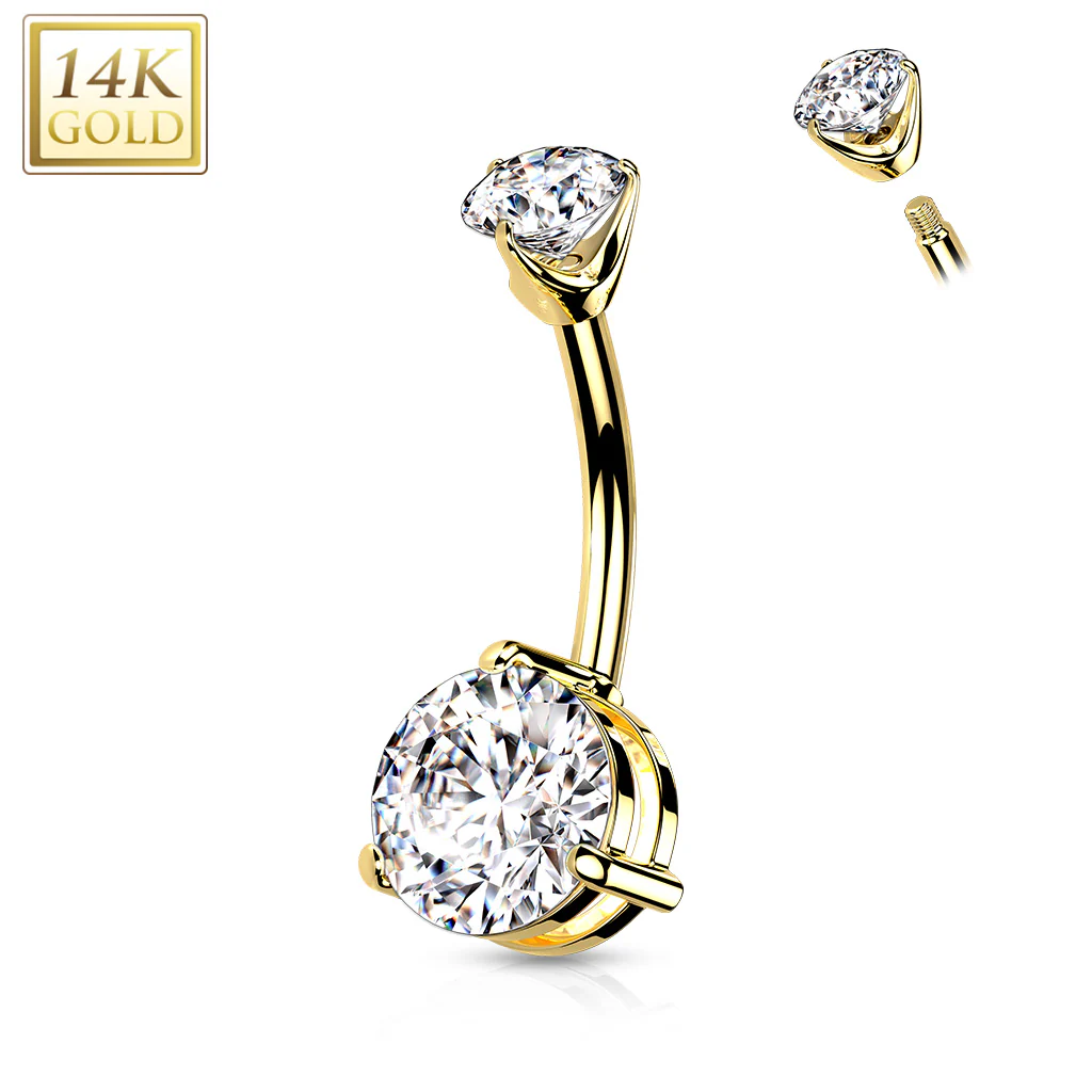 14K Solid Gold CZ Or Opal Stone Belly Button Navel Rings - Image 5