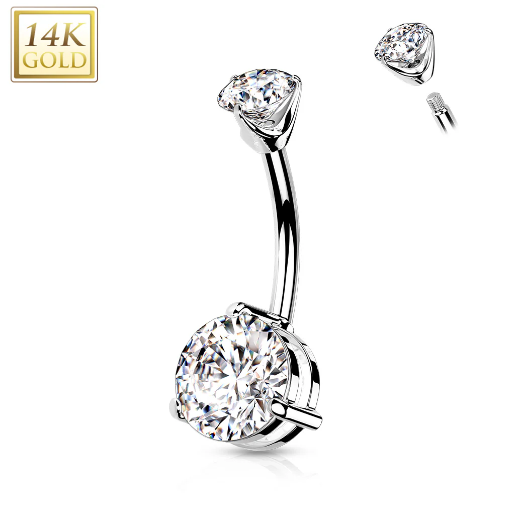 14K Solid Gold CZ Or Opal Stone Belly Button Navel Rings - Image 6