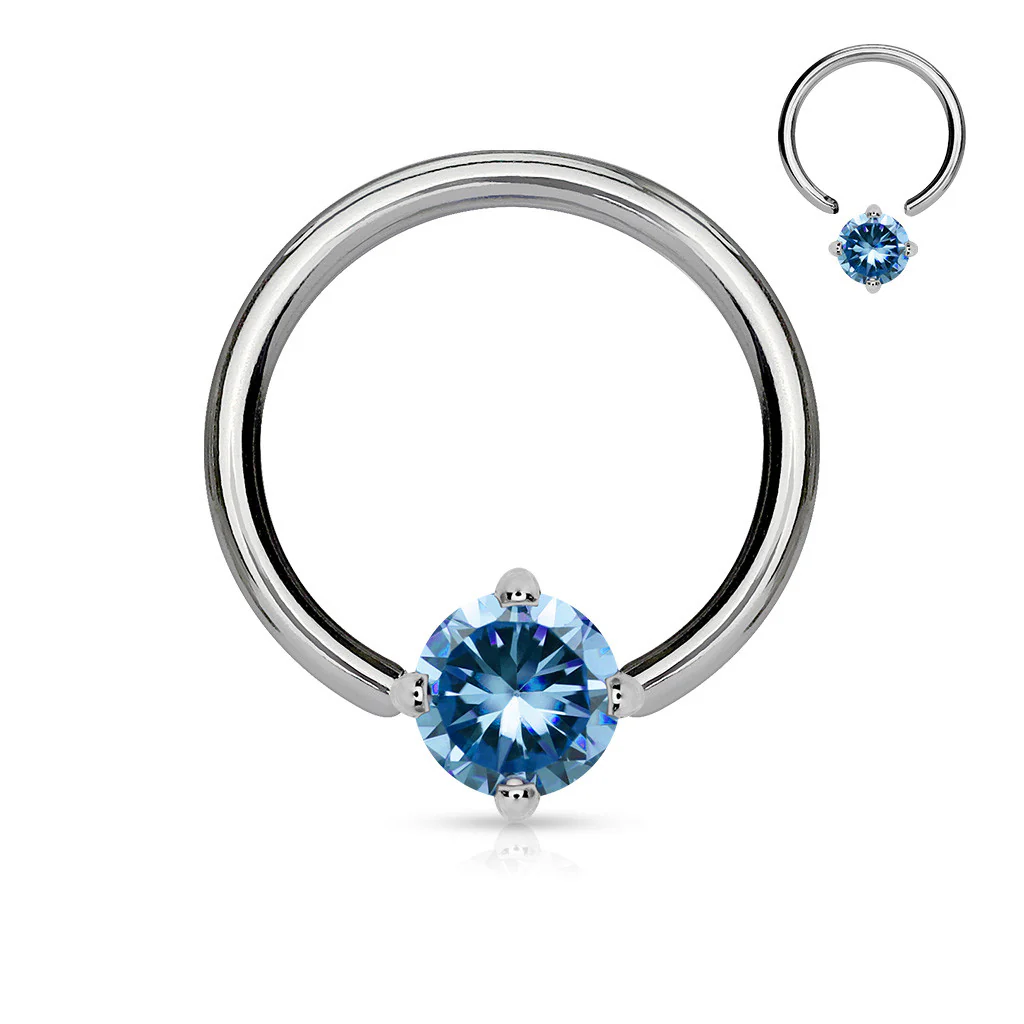 Solitaire CZ Stone 316L Surgical Steel Captive Bead Ring - Image 5