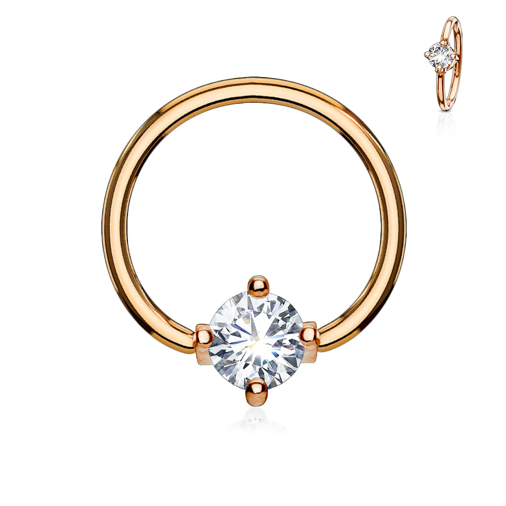 Solitaire CZ Stone 316L Surgical Steel Captive Bead Ring - Image 8
