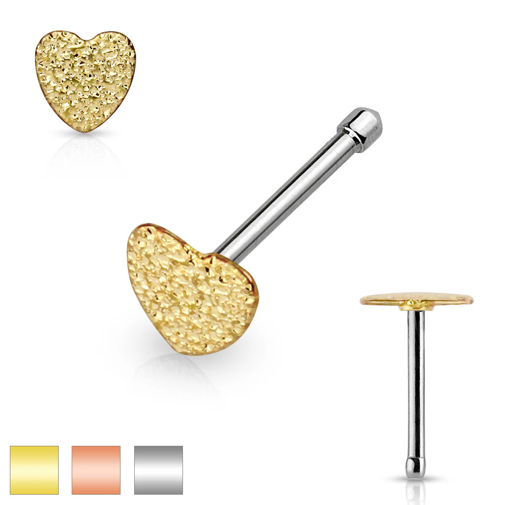 Sparkling Sand Blast Heart Surgical Steel Nose Bone Stud Rings