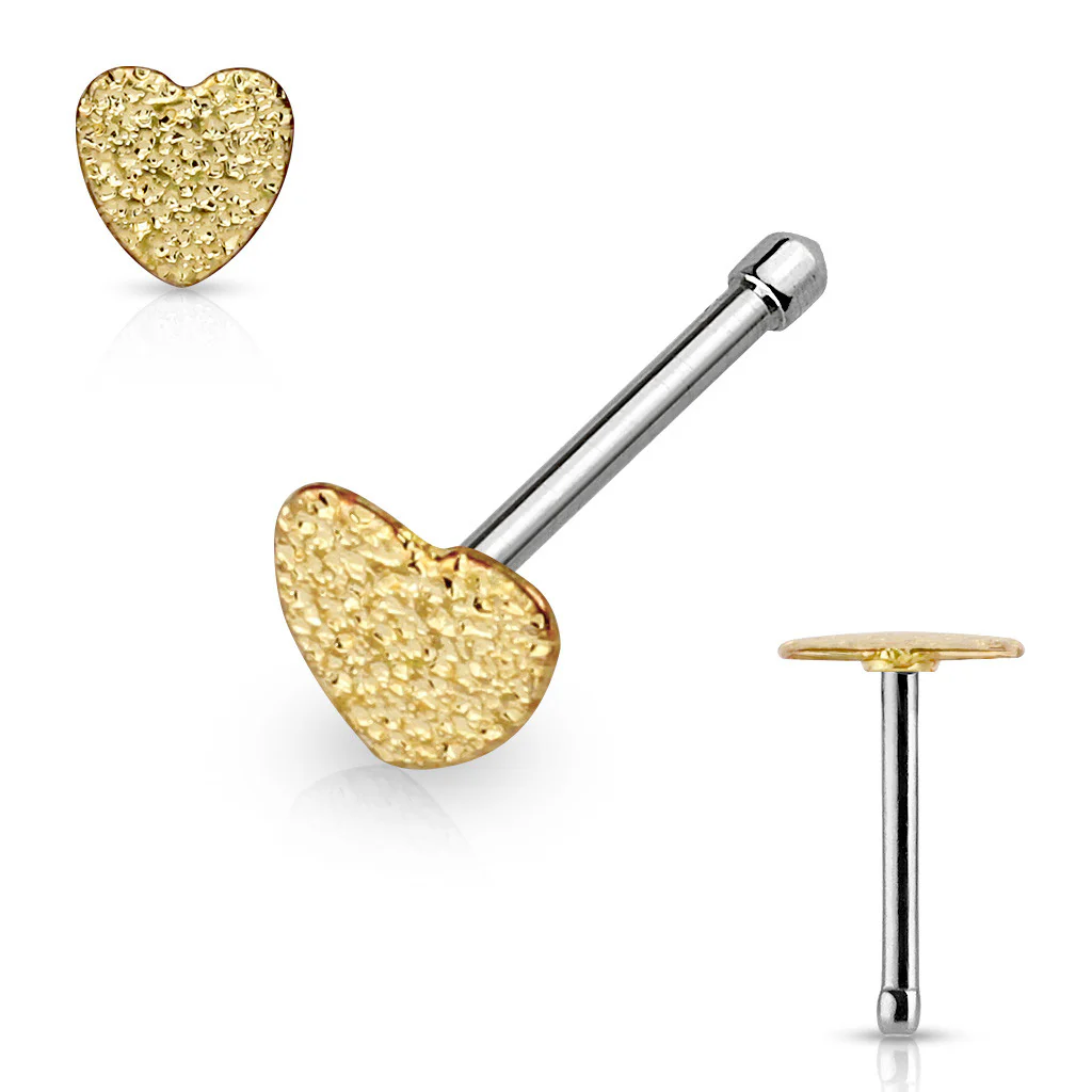 Sparkling Sand Blast Heart Surgical Steel Nose Bone Stud Rings - Image 2