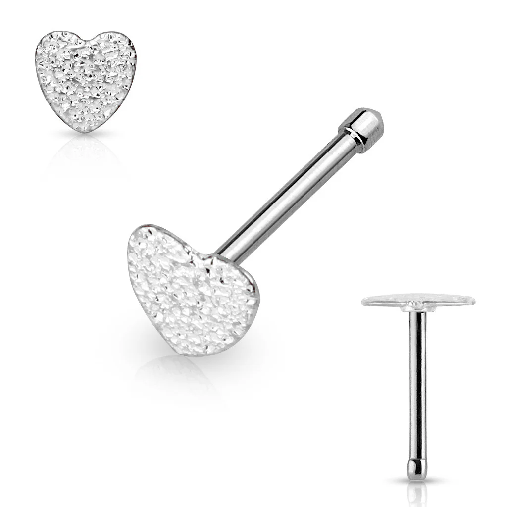 Sparkling Sand Blast Heart Surgical Steel Nose Bone Stud Rings - Image 4