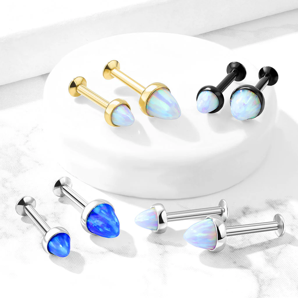 Spike Opal Top Lip Labret Stud For Chin Ear Cartilage Helix 16G - Image 3
