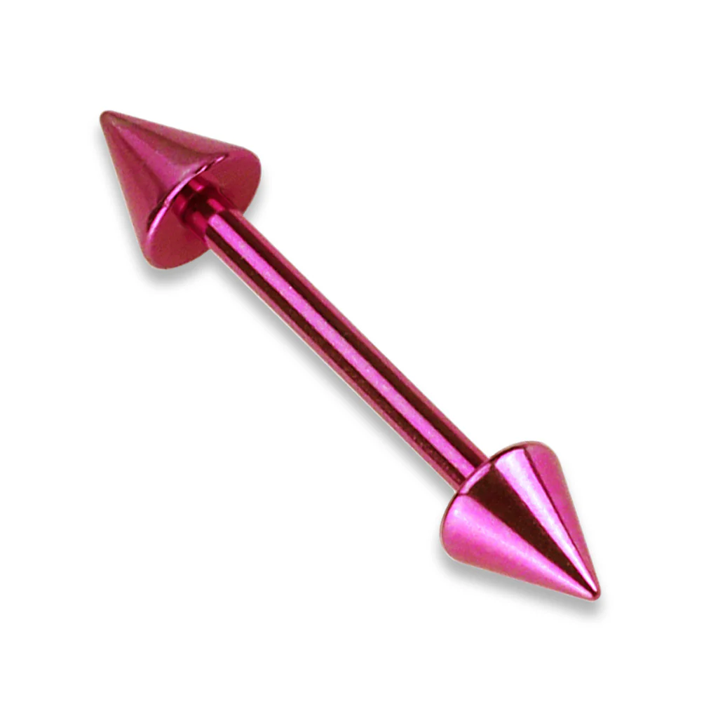 Spikes End Titanium IP Surgical Steel Barbell Tongue Ring - Image 2