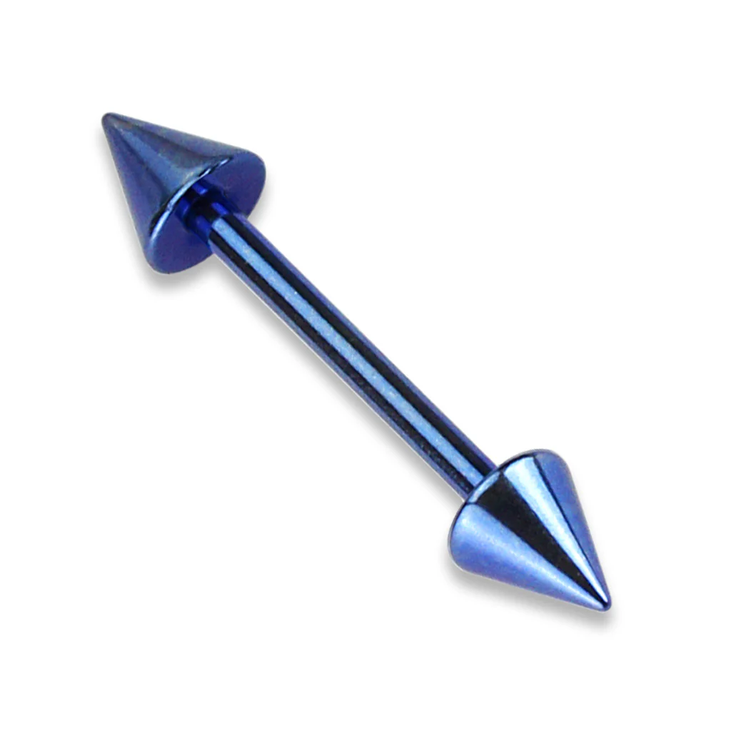 Spikes End Titanium IP Surgical Steel Barbell Tongue Ring - Image 3