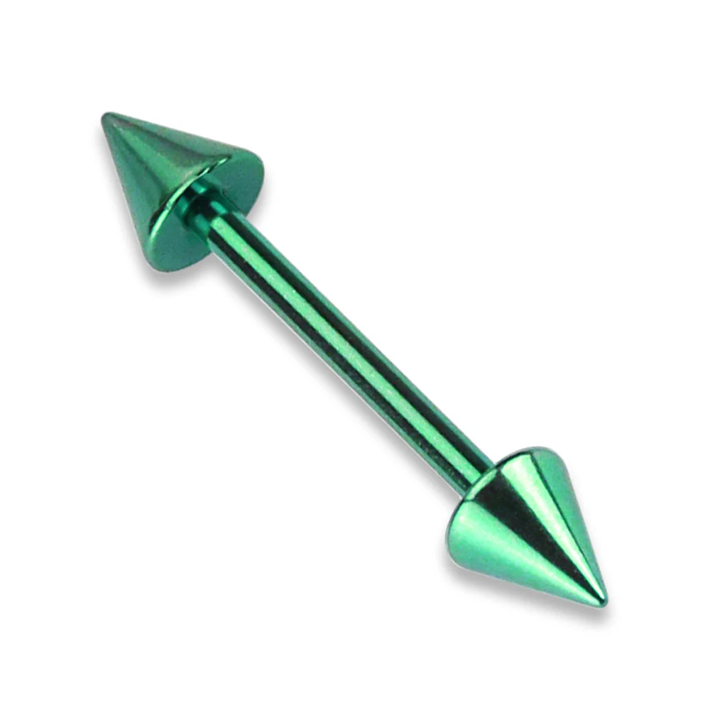 Spikes End Titanium IP Surgical Steel Barbell Tongue Ring - Image 4