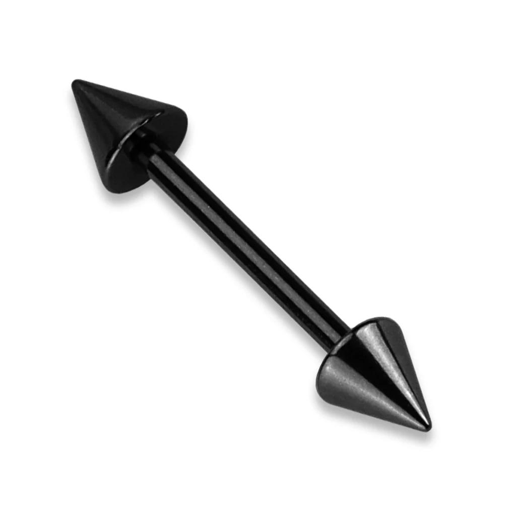 Spikes End Titanium IP Surgical Steel Barbell Tongue Ring - Image 5