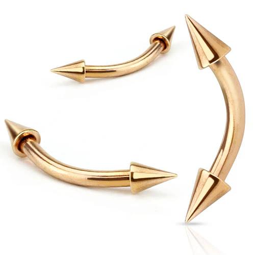 Spikes Rose Gold IP Curved Barbell Eyebrow Rings - Image 2