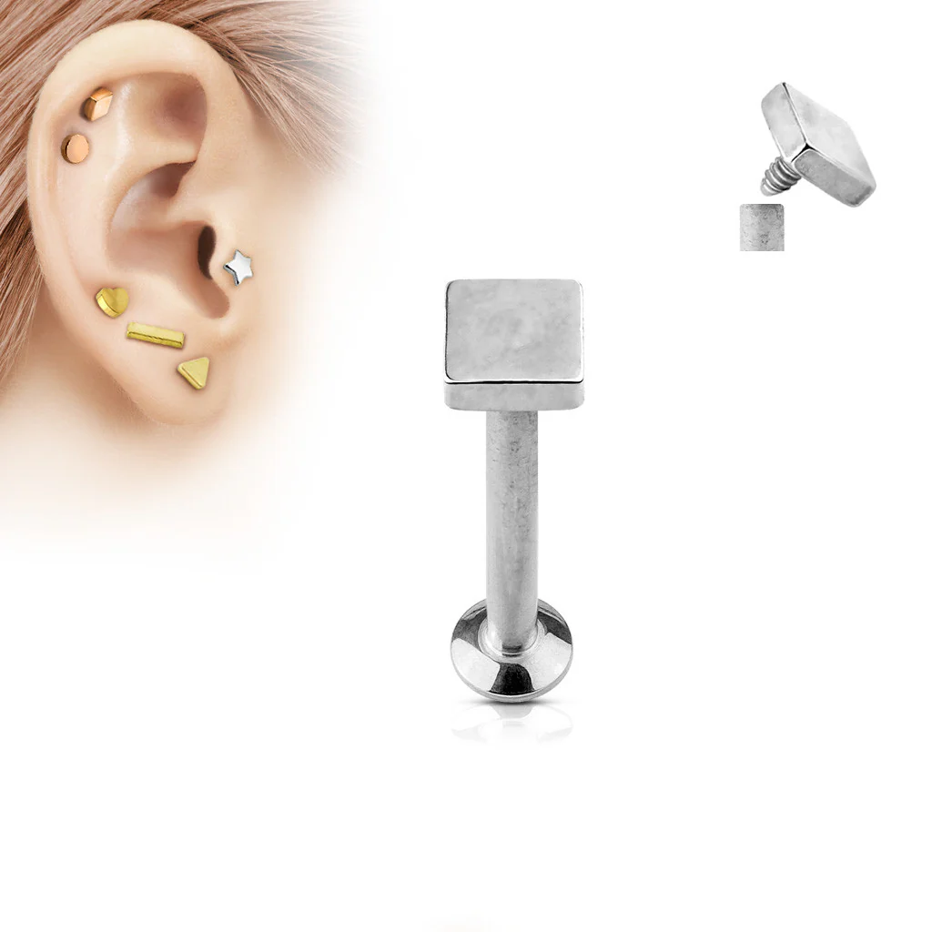 Square Top Internal Threaded Labret Monroe Daith Tragus Helix Stud - Image 5