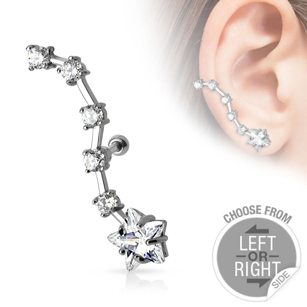 Star and CZ Ear Cartilage Daith Tragus Helix Barbell - Image 3