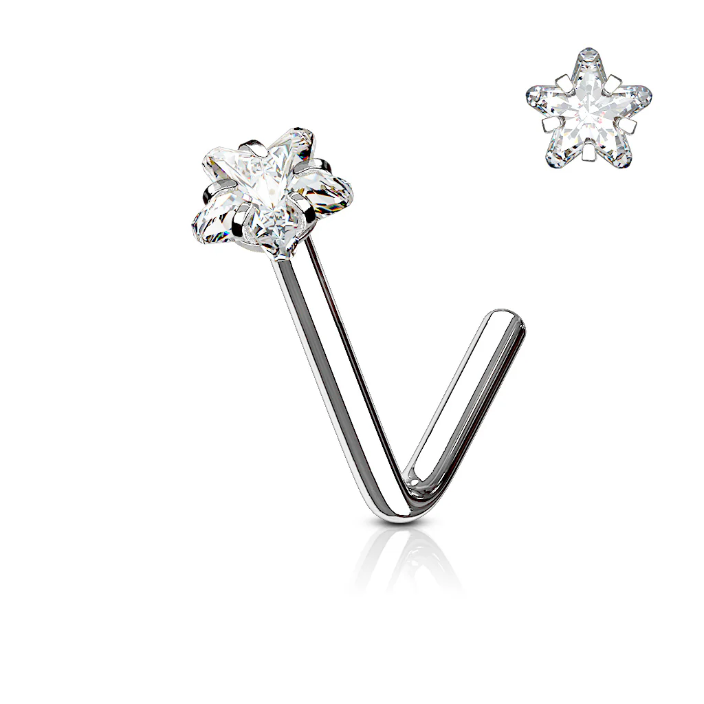 Star CZ Prong Set Gold Rose Gold  "L" Bend Nose Stud Rings - Image 4
