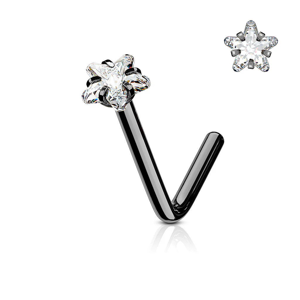 Star CZ Prong Set Gold Rose Gold  "L" Bend Nose Stud Rings - Image 5