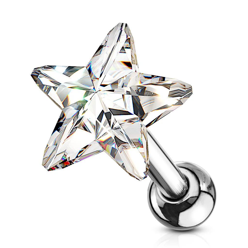 Star CZ Top Ear Cartilage Daith Helix Tragus Barbell Stud - Image 2