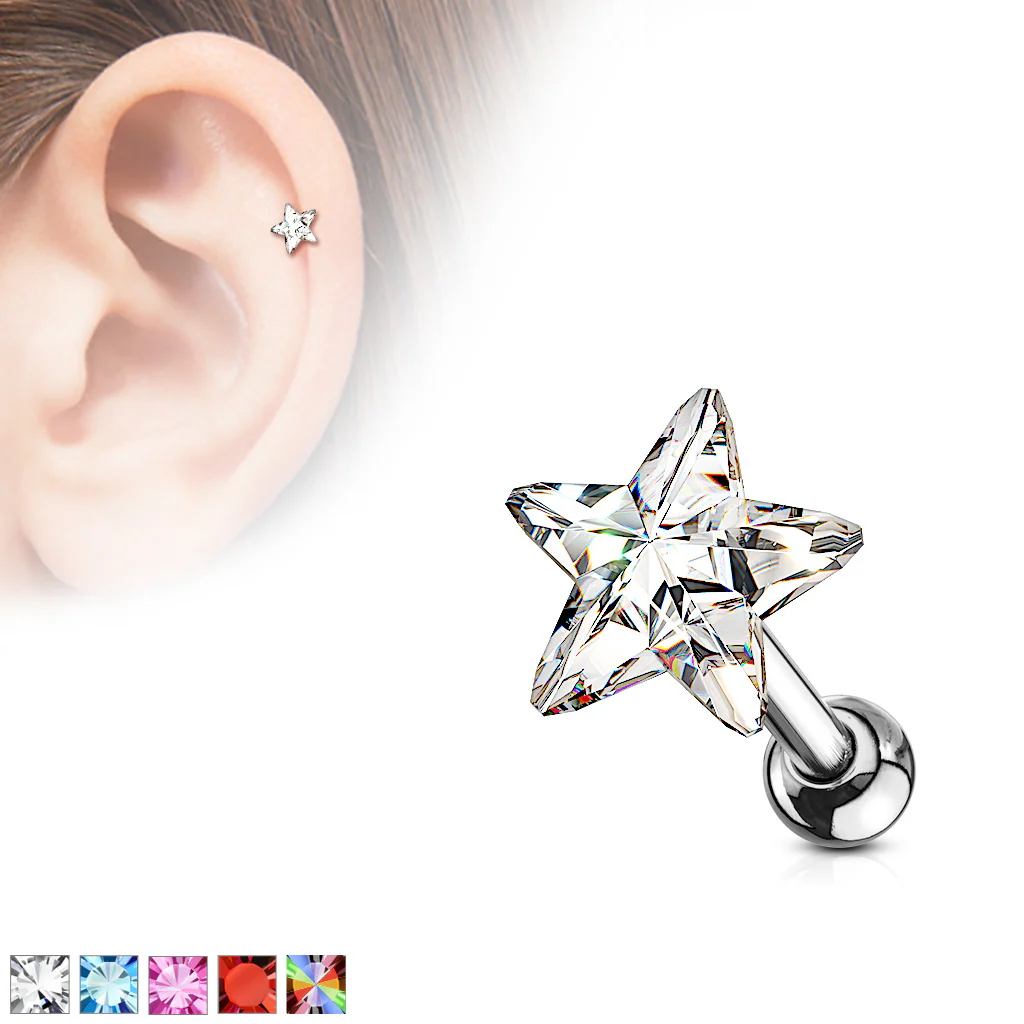 Star CZ Top Ear Cartilage Daith Helix Tragus Barbell Stud - Image 7