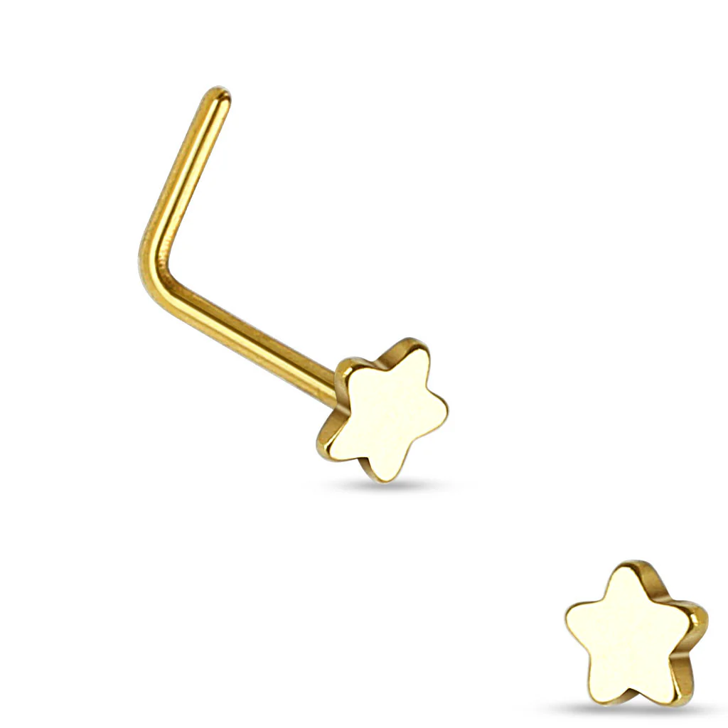 Star Top 316L Surgical Steel "L" bend Nose Stud Rings - Image 2