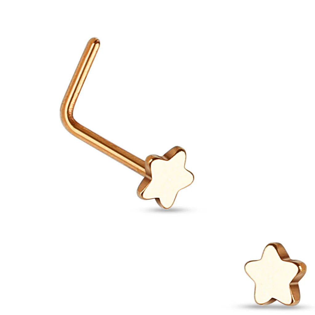 Star Top 316L Surgical Steel "L" bend Nose Stud Rings - Image 3