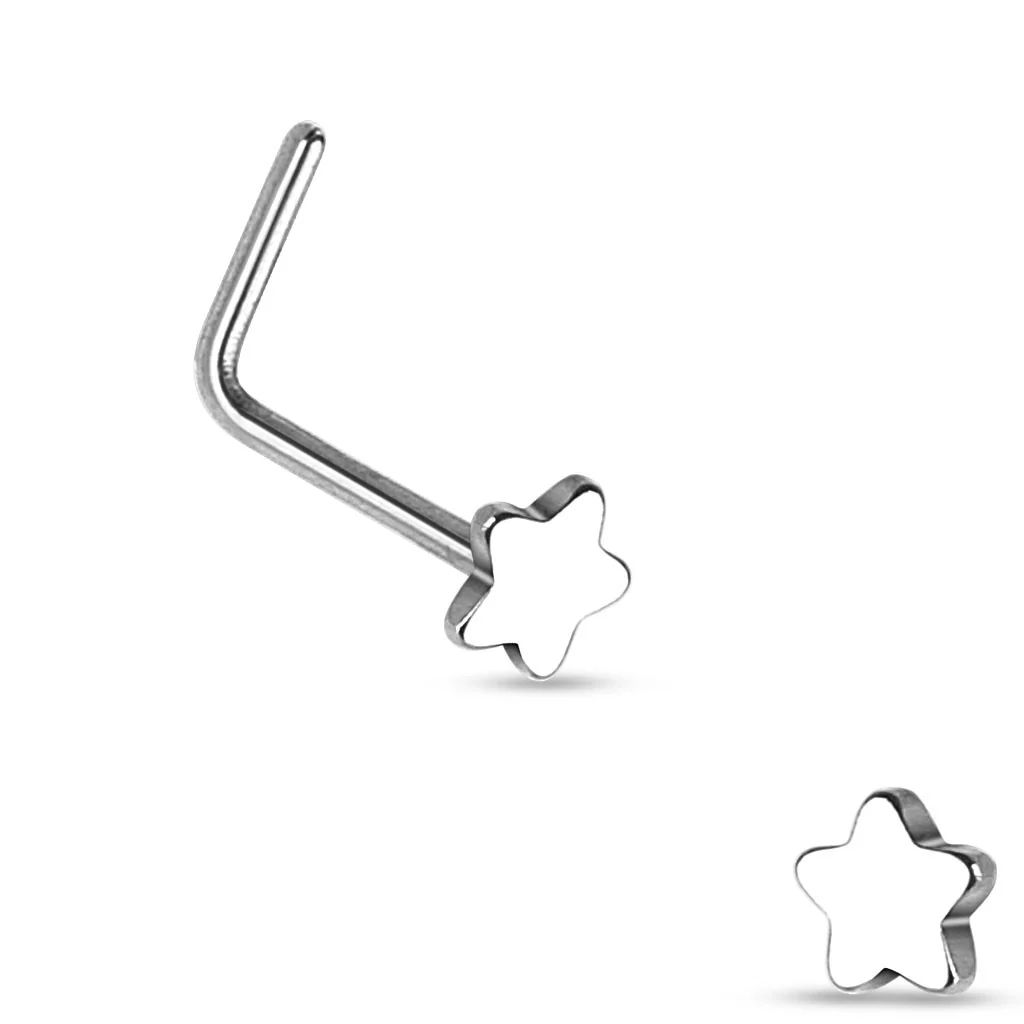 Star Top 316L Surgical Steel "L" bend Nose Stud Rings - Image 4