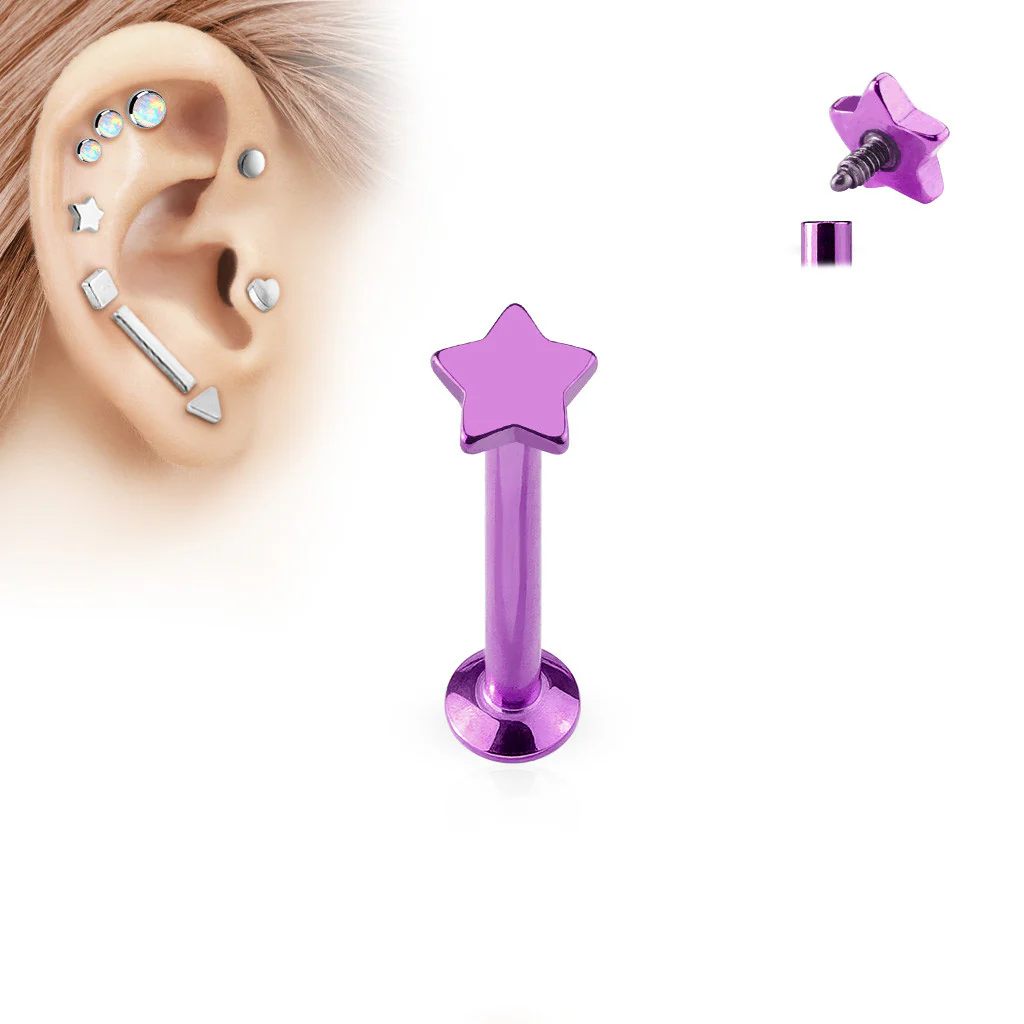 Star Top Internal Threaded Labret Monroe Daith Tragus Helix Stud - Image 3