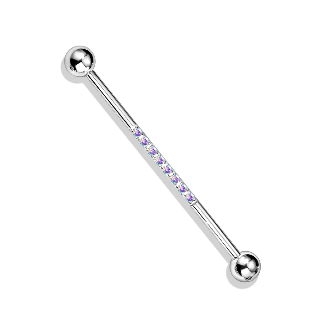 Steel Industrial Barbell with CNC Set Lined CZ on Center - Image 3