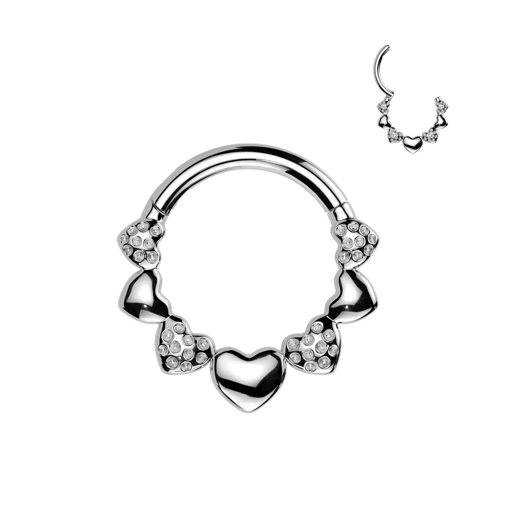 Strawberry Hearts Hinged Segment Hoop Ring for Nose Ear Lobe Helix