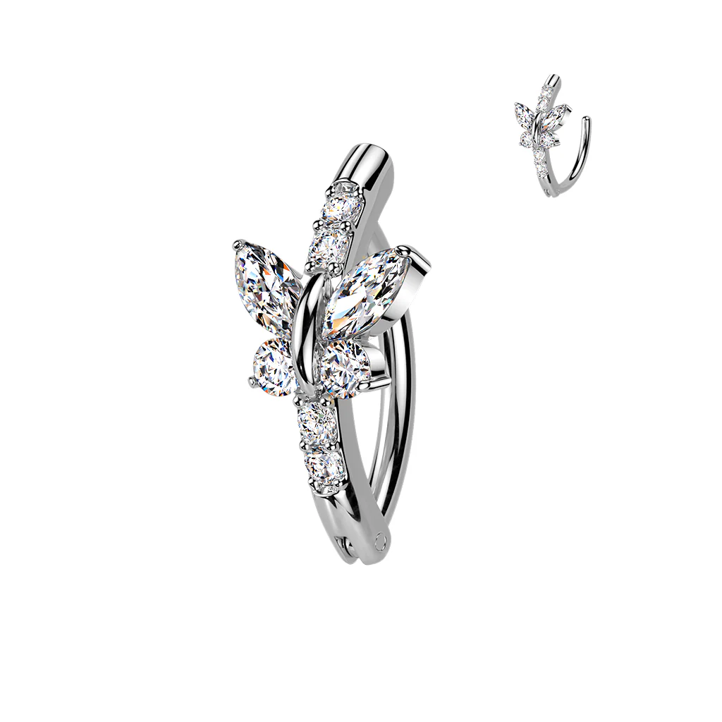 Surgical Steel Hinged Belly Button Ring With CZ Butterfly
