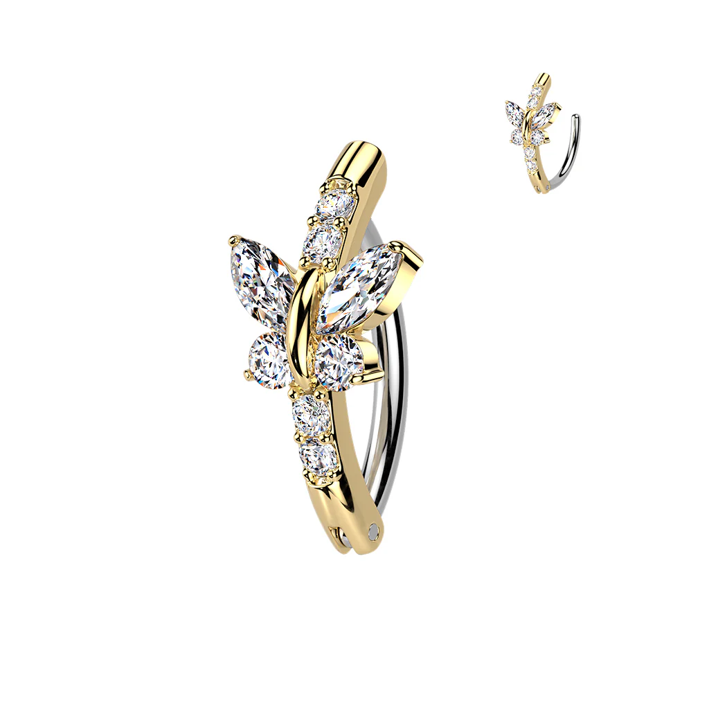 Surgical Steel Hinged Belly Button Ring With CZ Butterfly - Image 3