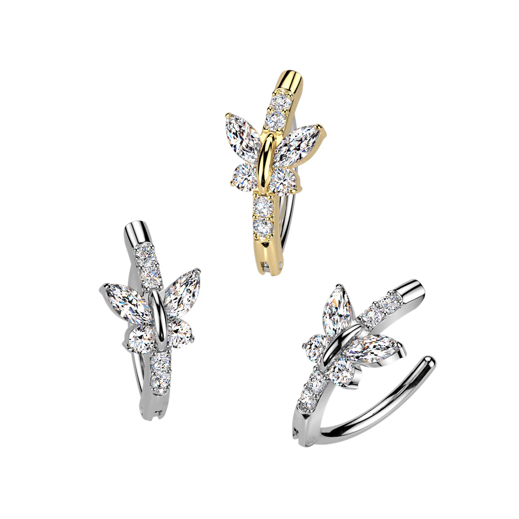 Surgical Steel Hinged Belly Button Ring With CZ Butterfly - Image 4
