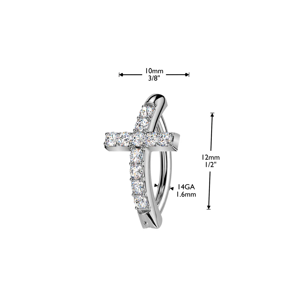 Surgical Steel Hinged Belly Button Ring With CZ Cross - Image 2