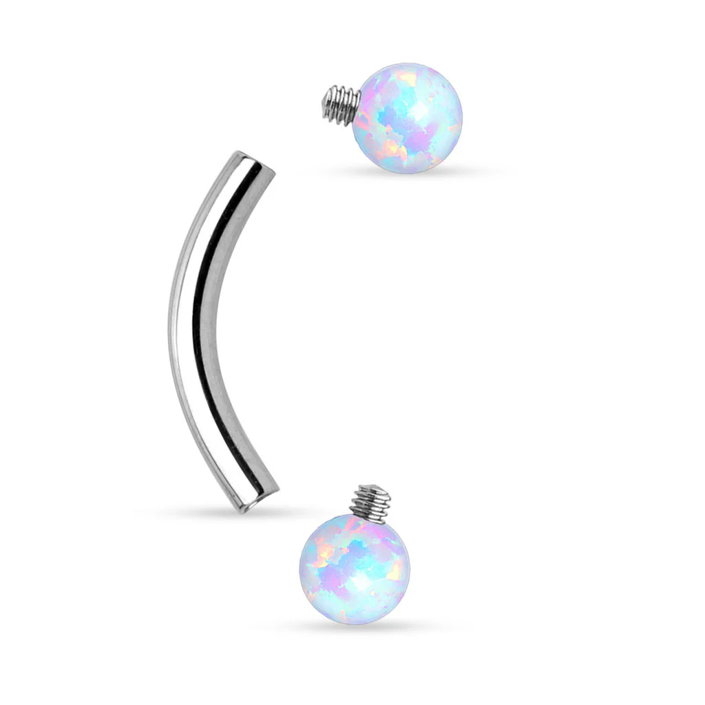 Opal Surgical Steel Internal Threaded Curved Eyebrow Barbell - Image 3