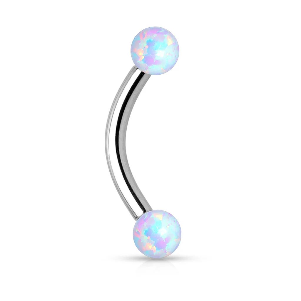 Opal Surgical Steel Internal Threaded Curved Eyebrow Barbell - Image 5