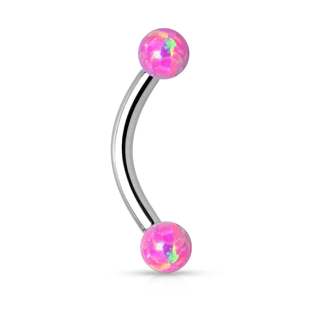 Opal Surgical Steel Internal Threaded Curved Eyebrow Barbell - Image 6