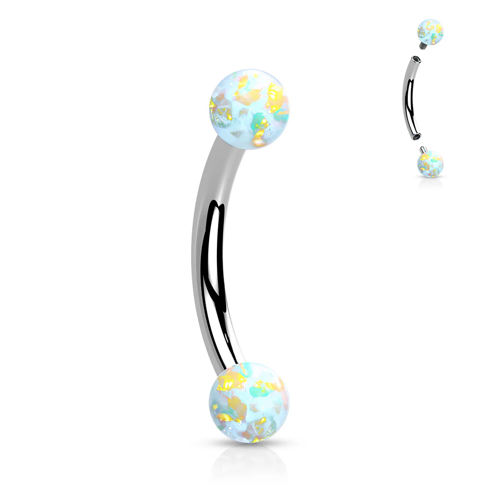 Opal Surgical Steel Internal Threaded Curved Eyebrow Barbell - Image 8