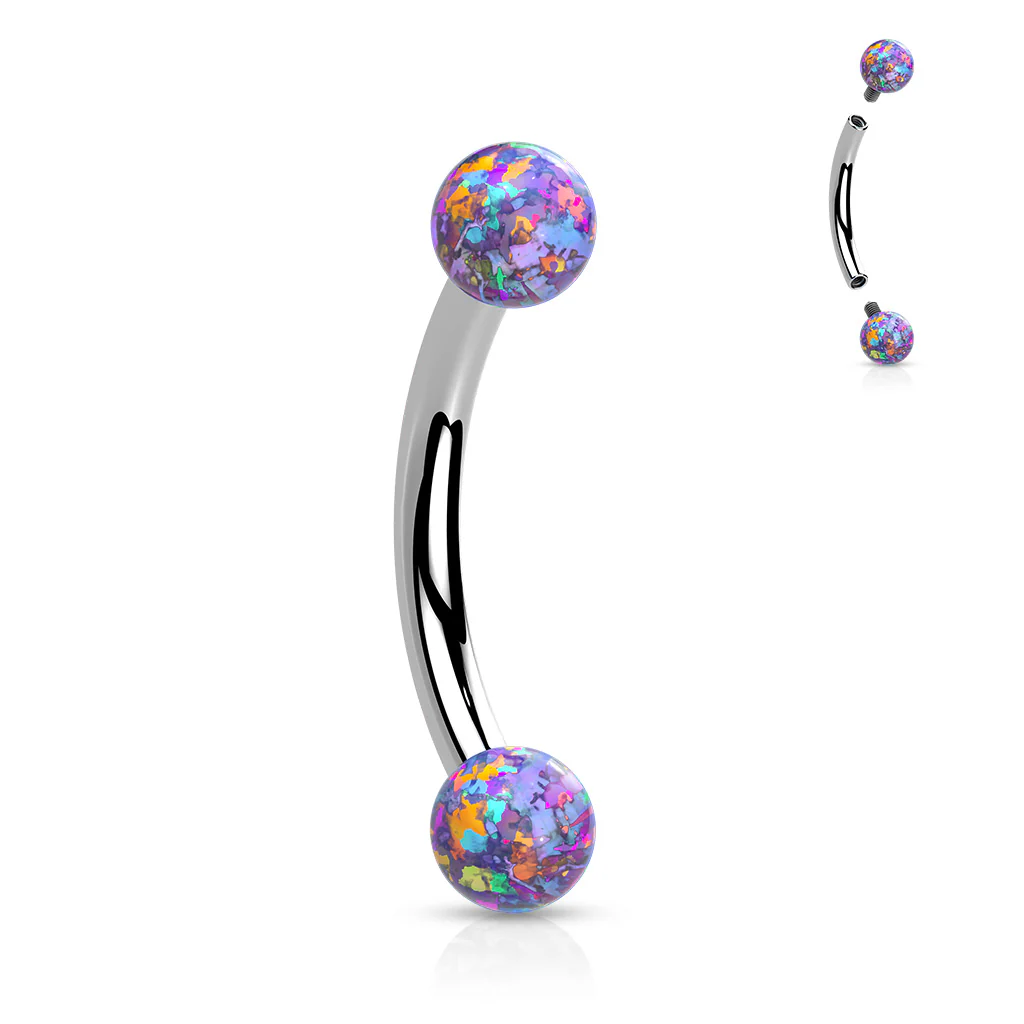 Opal Surgical Steel Internal Threaded Curved Eyebrow Barbell - Image 9