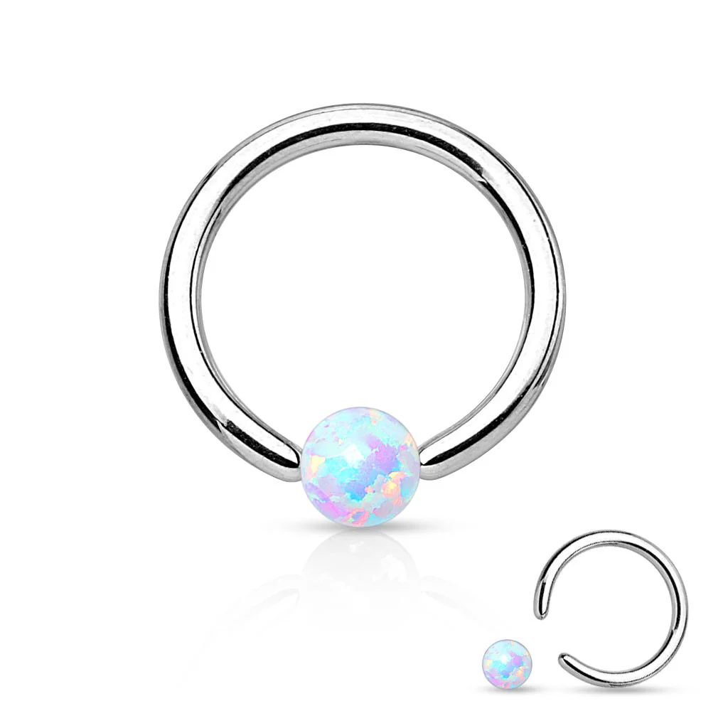 Synthetic Opal Ball 316L Surgical Steel Captive Bead Ring - Image 3
