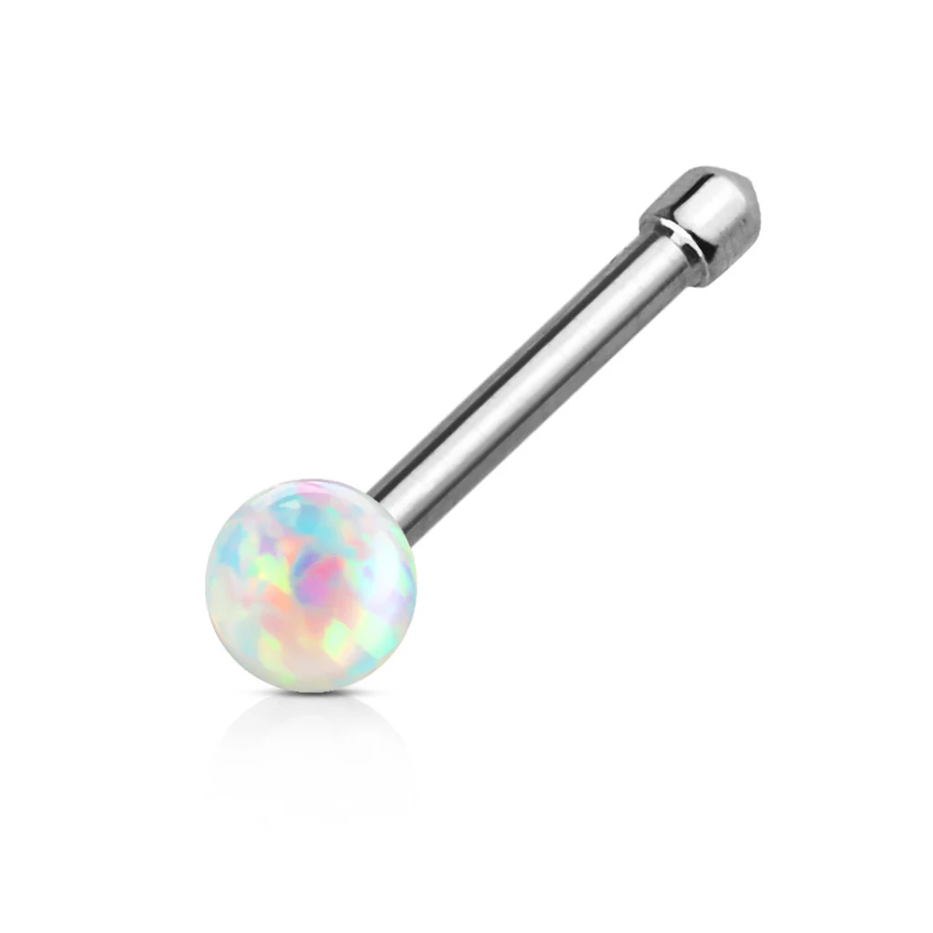 Synthetic Opal Ball 316L Surgical Steel Nose Bone Stud Rings - Image 3