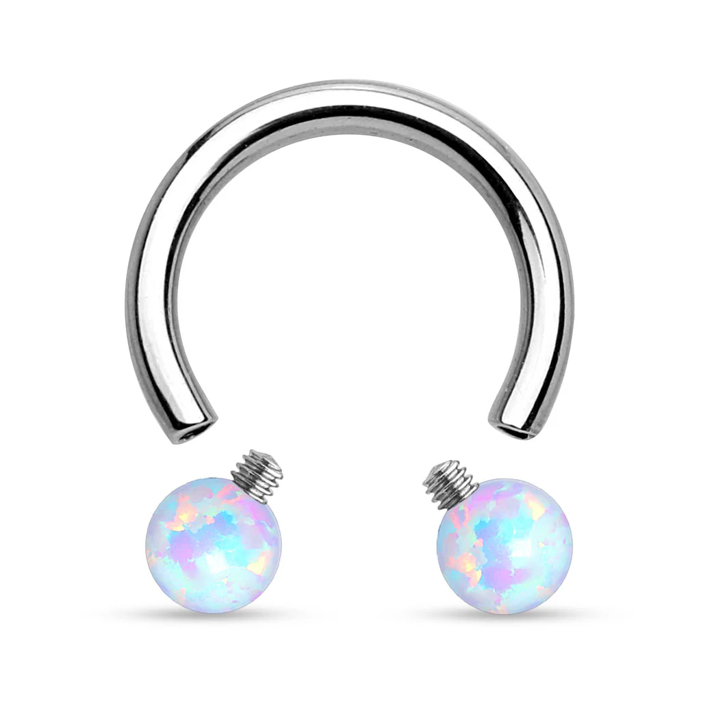 Synthetic Opal Balls 316L Surgical Steel Horseshoe Circular Barbells - Image 2