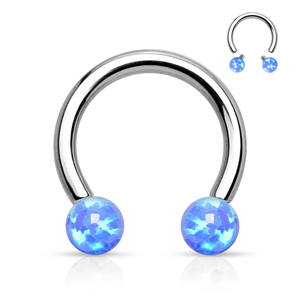 Synthetic Opal Balls 316L Surgical Steel Horseshoe Circular Barbells - Image 4