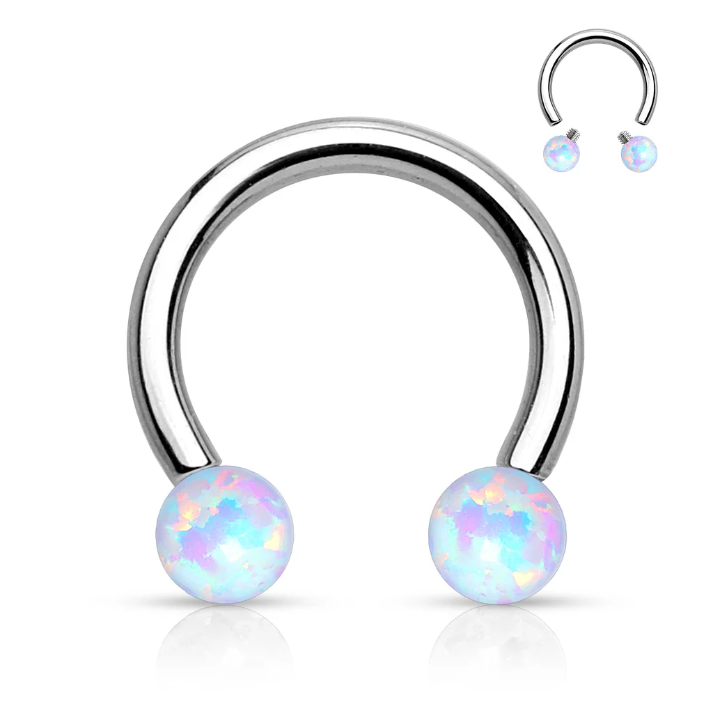 Synthetic Opal Balls 316L Surgical Steel Horseshoe Circular Barbells - Image 5