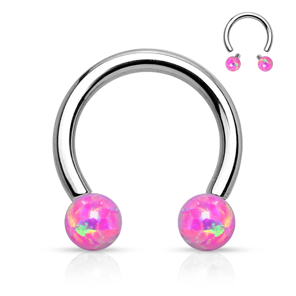 Synthetic Opal Balls 316L Surgical Steel Horseshoe Circular Barbells - Image 6