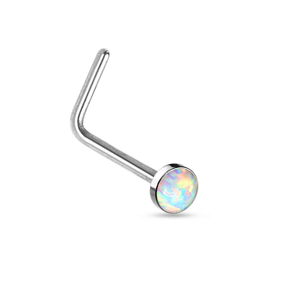 2.5 MM Opal Stone Top Surgical Steel "L" bend Nose Stud Rings - Image 4