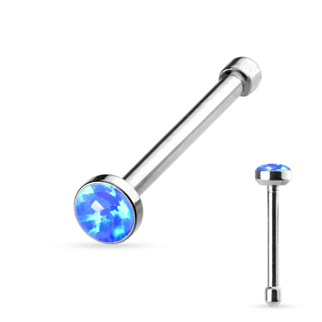 Synthetic Opal Set Flat Top 316L Surgical Steel Nose Studs - Image 3